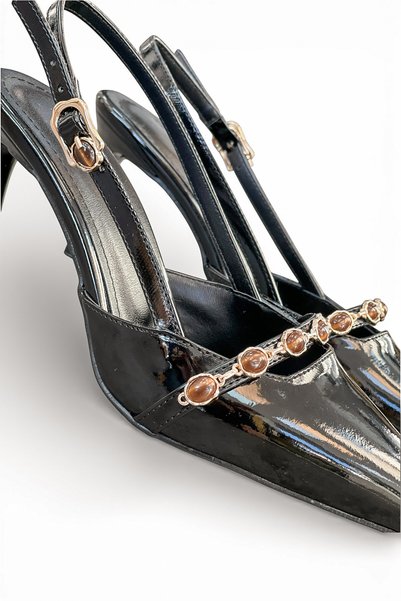 HANZE Women's Black Patent Leather Medium Heel Stiletto with Accessories New Season Hk212