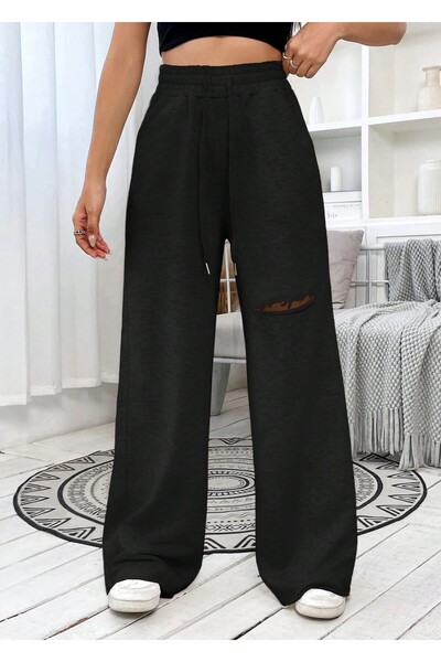 Sun Victoria Women's Black Array Ripped Loose Leg Sweatpants