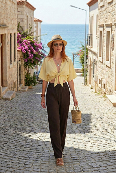 Lela Cotton Comfort Fit High Waist Wide Leg Trousers Pants 668Yp5540