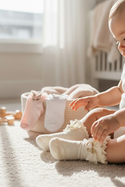 Esinti 3 Pairs of Colorful Baby Girl Socks with Patterned Ankles