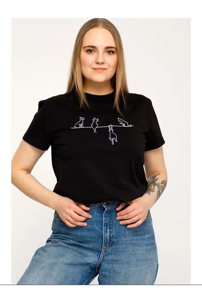 yombaa Unisex Cat Printed Oversize T-shirt