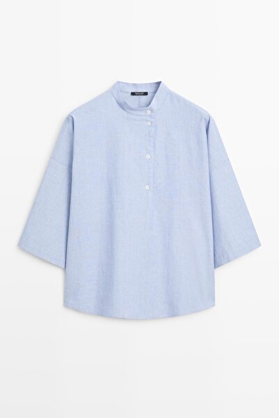 Massimo Dutti Yakası düğmeli dökümlü bluz