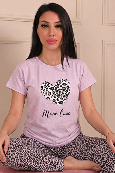 Niket Life Women's More Love Written and Six Leopard Patterned Short Sleeve P...