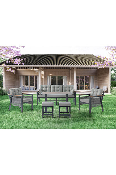 Tu Tienda ALÜMİNYUM ALAÇATI 3+1+1+MASA(70*120)+2PUF BAHÇE BALKON MUTFAK TAKIMI