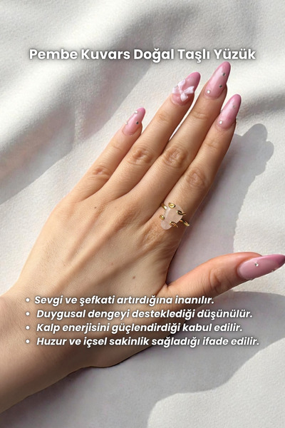 Elifsu Jewelry Doğal Taş Yüzük Kalın Sarılı Altın Rengi Ayarlanabilir