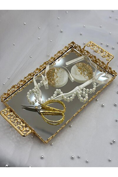 GÜRLEK TEKSTİL Tavă pentru inel de promisiune dreptunghiulară aurie, panglică...