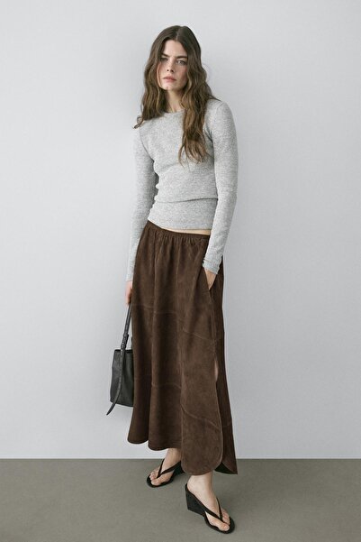 Massimo Dutti Süet deri midi etek