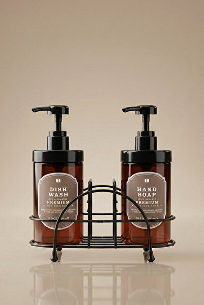 Kloppenhug Metal Stantlı 2’li Amber Mutfak Sabunluk Seti 400 ml - Deterjan ve...