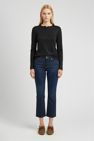 Perspective Siyah Yuvarlak Yaka Bluz