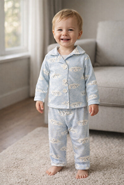 ADABEBEK %100 Pamuk Düğmeli Desenli Pijama Takımı