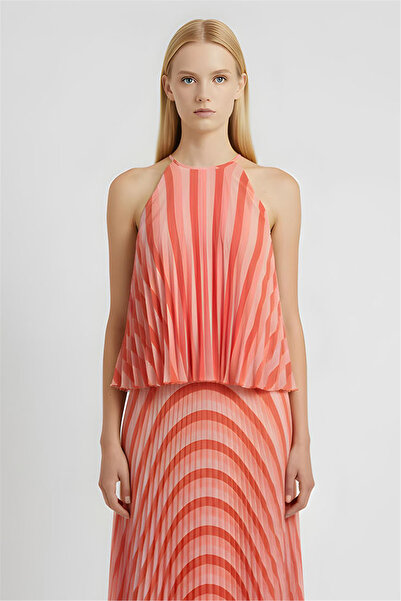 Perspective Salmon Crew Neck Striped Blouse