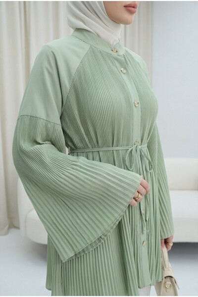 HİJABAYA Gold Düğmeli Önü Ve Kolları Pliseli Bağcıklı Gömlek