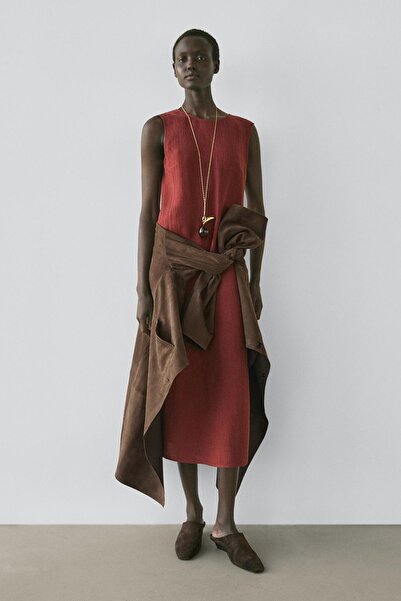 Massimo Dutti %100 keten halter yaka elbise