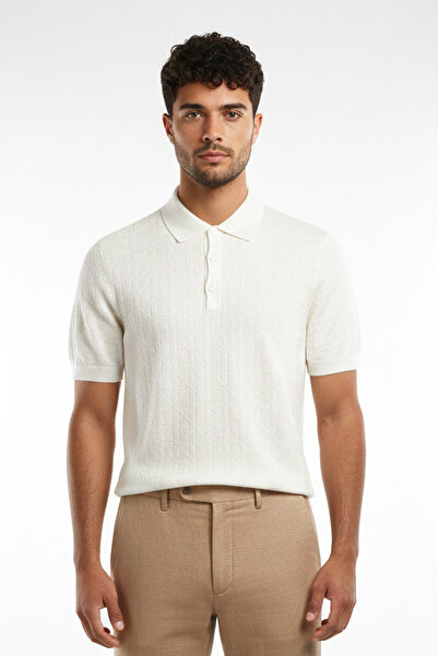 Pulltonic Tricou tricotat cu model, cu guler polo, pentru bărbați