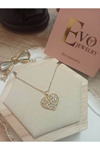 Evo Kalp İkonlu Zirkon Taşlı Altın Renk Kararmaz Çelik Zincir Kolye