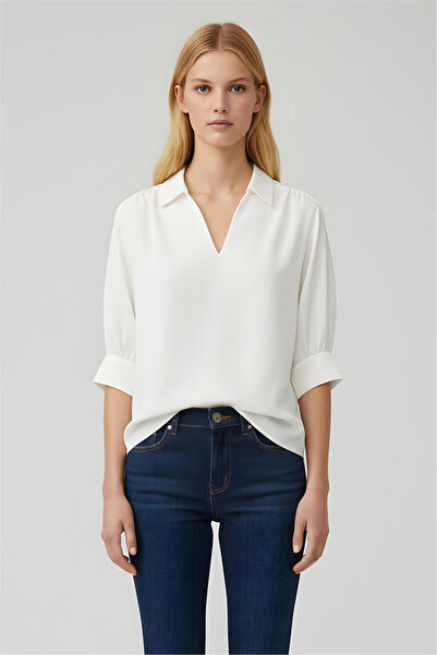 Perspective Ekru Gömlek Yaka Bluz