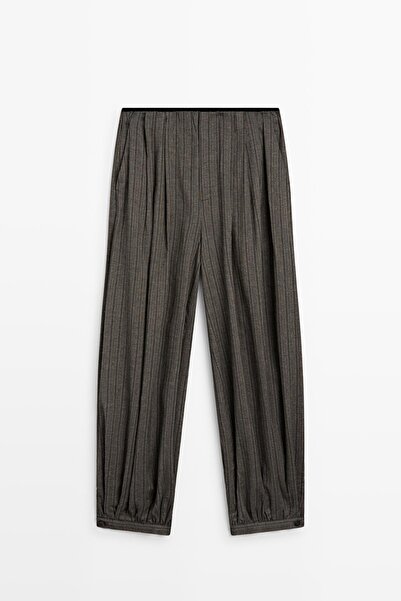 Massimo Dutti Çizgili dökümlü balon fit pantolon