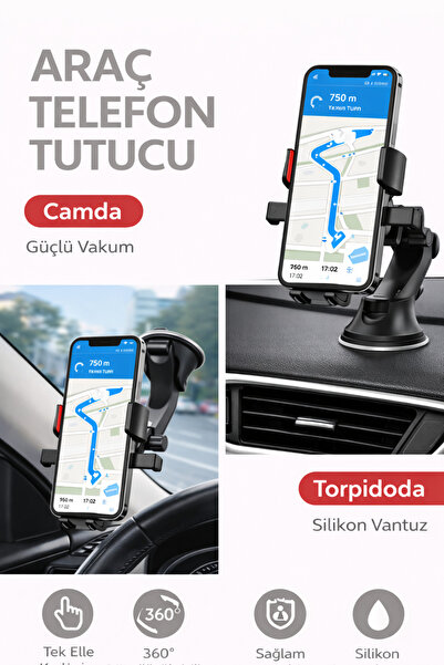 Mega Oto Market Teleskopik Araç İçi Telefon Tutucu – Otomatik Kilitli Torpido...