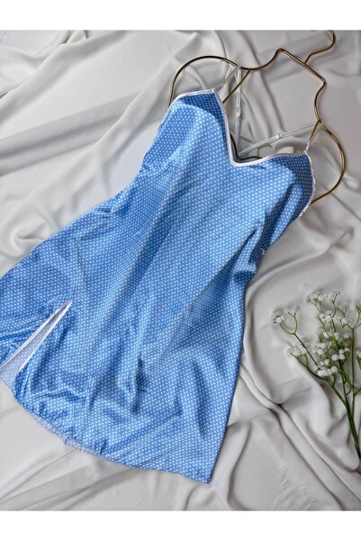 ROZENİN LINGERIE Satin Strap Slit Mini Nightgown