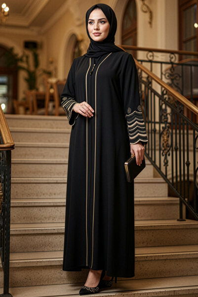 N.S NEVA STYLE Abaya cu broderie, albastru marin, cu hijab 26103S