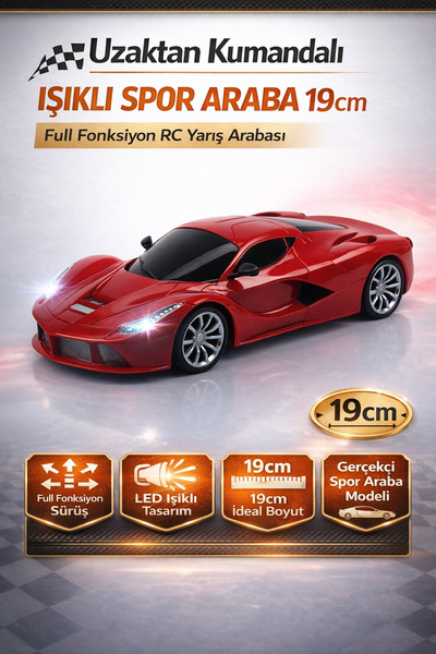 TRENDZONE Uzaktan Kumandalı Işıklı Ferrari Spor Araba 19cm | Full Fonksiyon P...