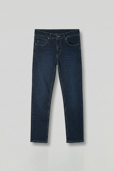 ablukaonline Men's Regular Fit Contrast Stitch Detail Jean Trousers Navy Blue