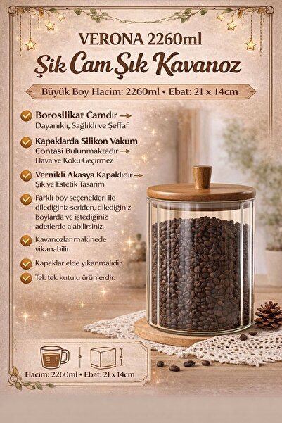 Ogeda Home Akasya Cam Kavanoz 2260 ml-Akasya Kapaklı Büyük Boy Kavanoz-Mien B...