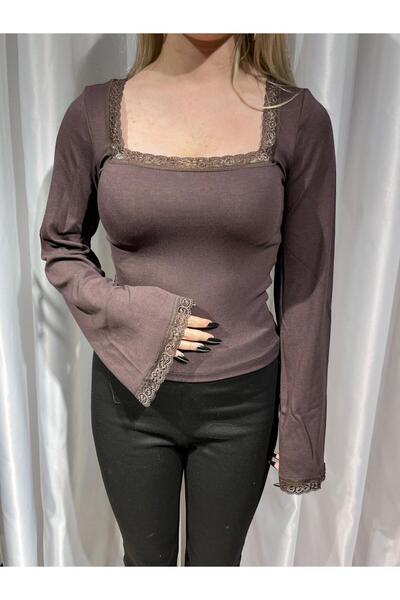 Mouillé Havuz Yaka Dantel Detaylı İspanyol Kol Bluz