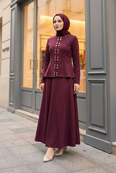 MODAQU Costum de scufundări cu fustă cu volane și detalii cu capse duble – Ro...