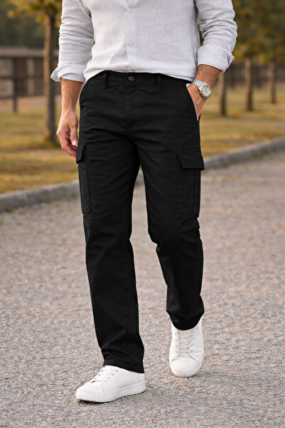 comstar Muške premium udobne crne široke kargo pantalone