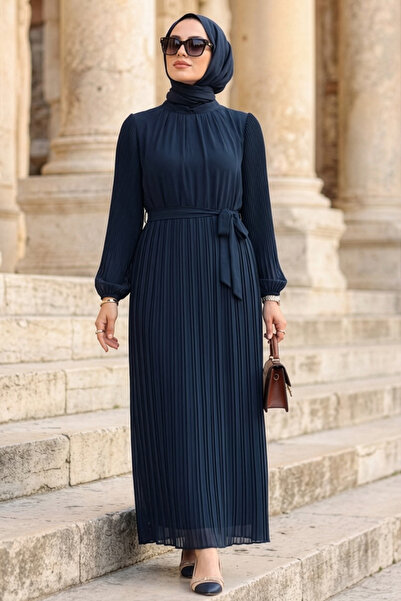 N.S NEVA STYLE Pleated Navy Blue Hijab Dress 30301L