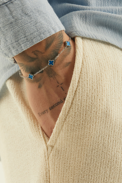 Fjellor Unisex Silver Blue Tiny Figure Design Steel Bracelet