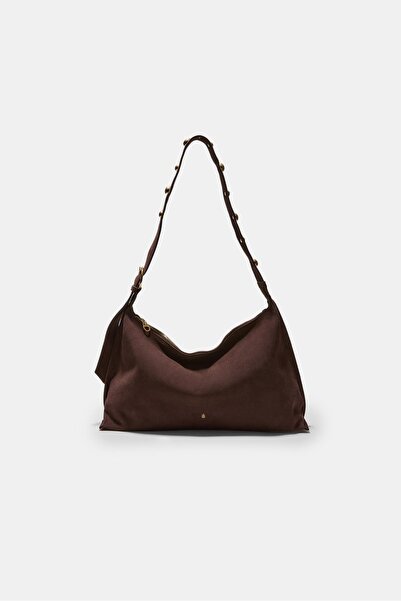 Stradivarius Studded flat shoulder bag, 100% leather