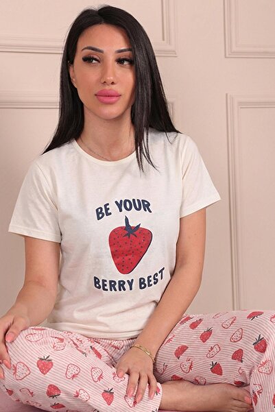 Niket Life Women's Strawberry Patterned and Six Patterned Short Sleeve Pajama...