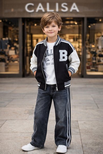CALİSA Boy's Cool 3-Piece College Jacket and Jean Pants Combination |   5-14 Years Old Holiday Set