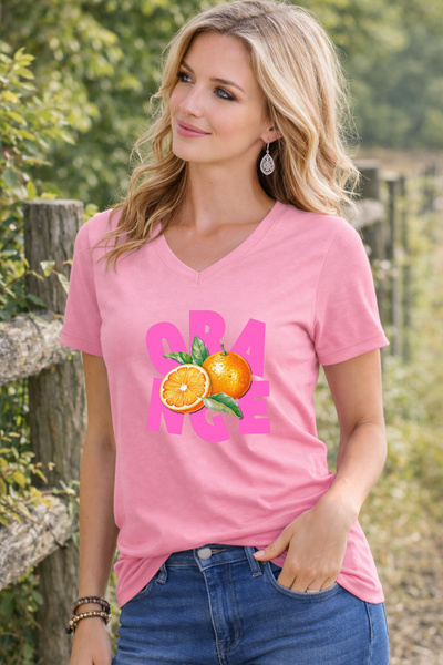 LORVEX V-Neck Women's T-Shirt Comfortable Fit Orangee Printed T-Shirt