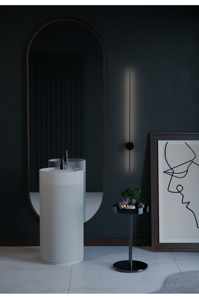 CORİAN AKRİLİK Monoblok Bilbao Kanallı Round Solid Banyo Lavabosu