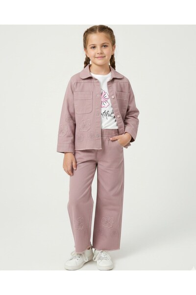 Egelite Pantaloni din in cu motive florale pentru fete cu vârste între 5-12 a...