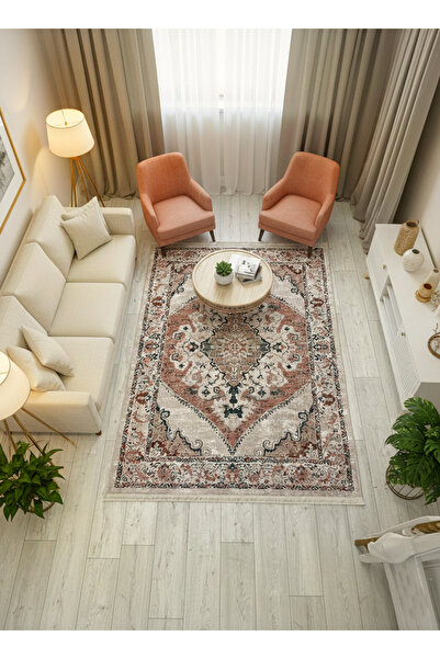 Brillant Gökbekli Damask Desenli Lateks Taban Salon Halısı