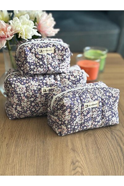 dyhandmade Çiçek Desenli Makyaj Çantası Seti