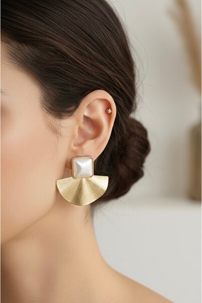 VNS Accessories Square Bone Detail Curved Model Fan Earrings (4 cm)