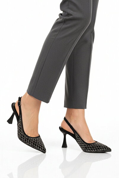 AYAKMOD Black Stone Embellished Women's Thin Heeled Evening Dress Shoes 417654 Z