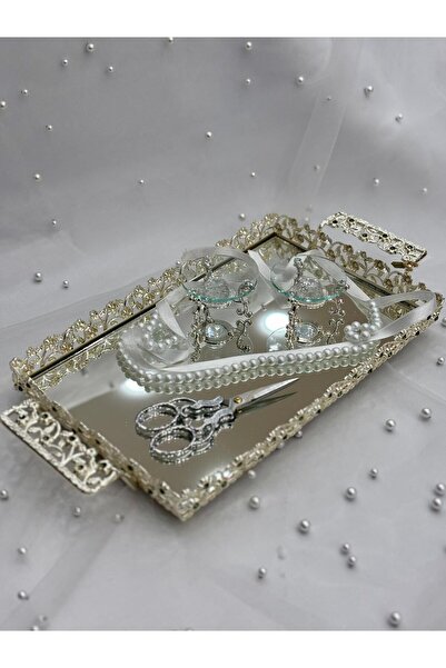 GÜRLEK TEKSTİL Inel de promisiune dreptunghiular argintiu, cu panglică, foarf...