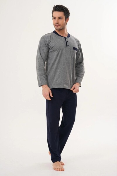 markalinda Long Sleeve 100% Cotton Plus Size Buttoned Collar Men's Pajama Set