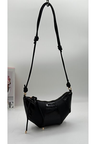 DMG Collection Croissant Model Women's Shoulder Bag with Wrinkled Leather Det...