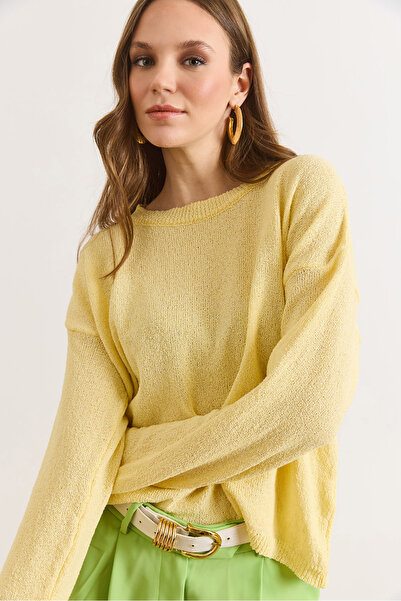 Olalook Women's Yellow Crew Neck Cotton Content Seasonal Knitwear Blouse Blz-...