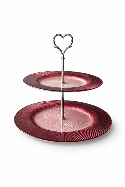 OFİS 2-Piece Glass Cookie Holder and Presentation Plate, Heart-Shaped Burgund...