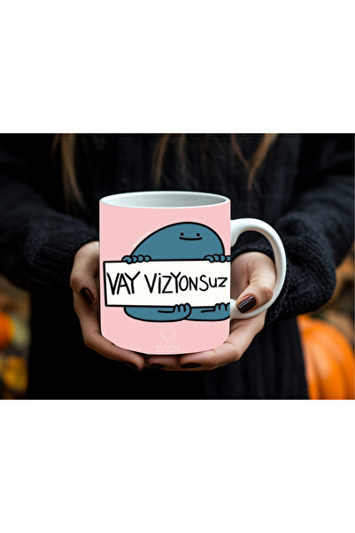 Evion Humorous Written Mug |   "Vay Vizyonsuz İ*T" Humor Themed Ceramic Mug 3...