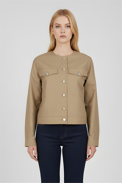 Perspective Beige Round Neck Short Jacket