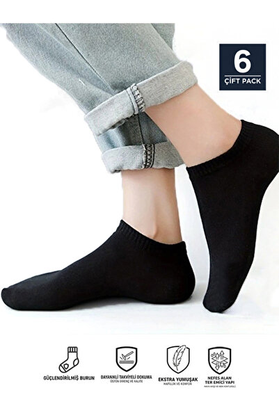 Cousen 6-Pack Premium Ankle-Length Black Socks Invisible Men's Daily Sports C...
